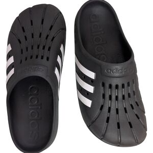 Adidas Adilette Clogs Mens Size 9 Black White 3-Stripes Slip On Slides
